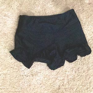 Tiger Friday shiny black ruffle shorts